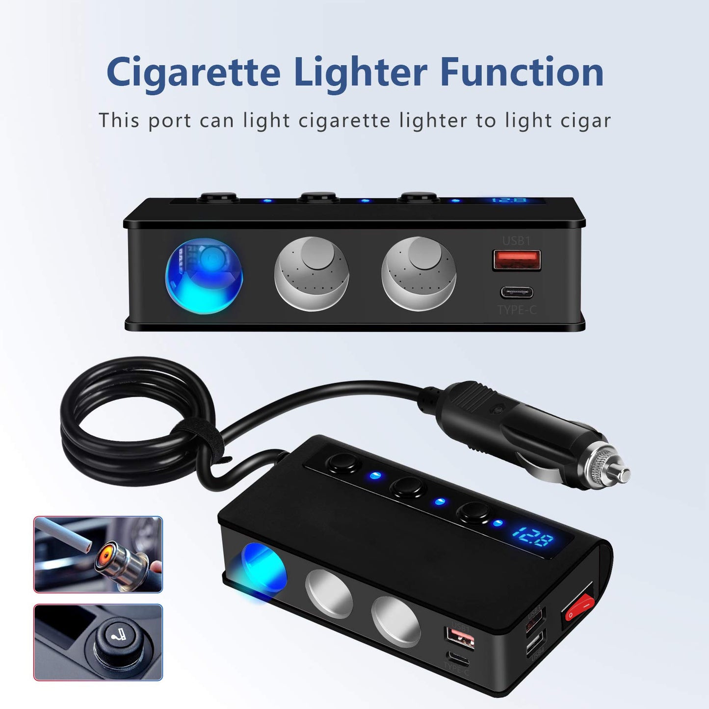 3-Socket Cigarette Lighter Adapter with PD+3.0QC