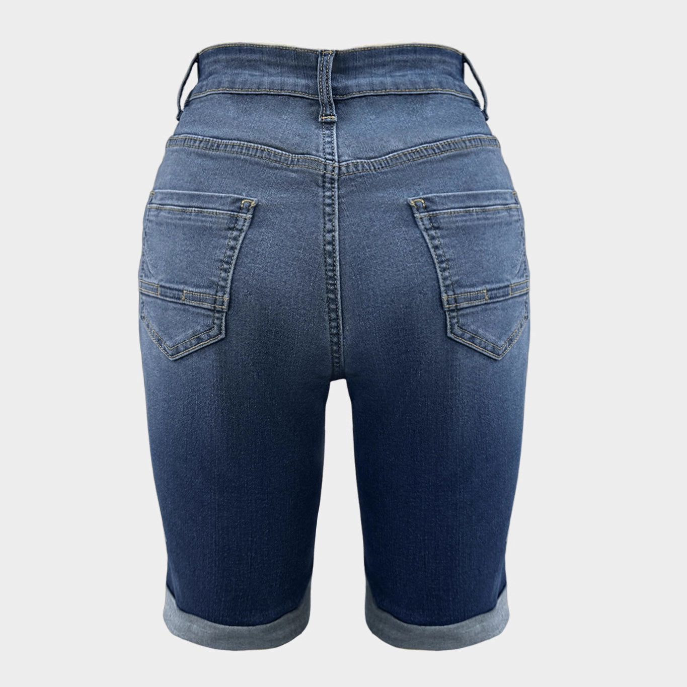 Womens Mid Rise Roll Cuff Stretch Denim Jean Shorts, Dark Blue