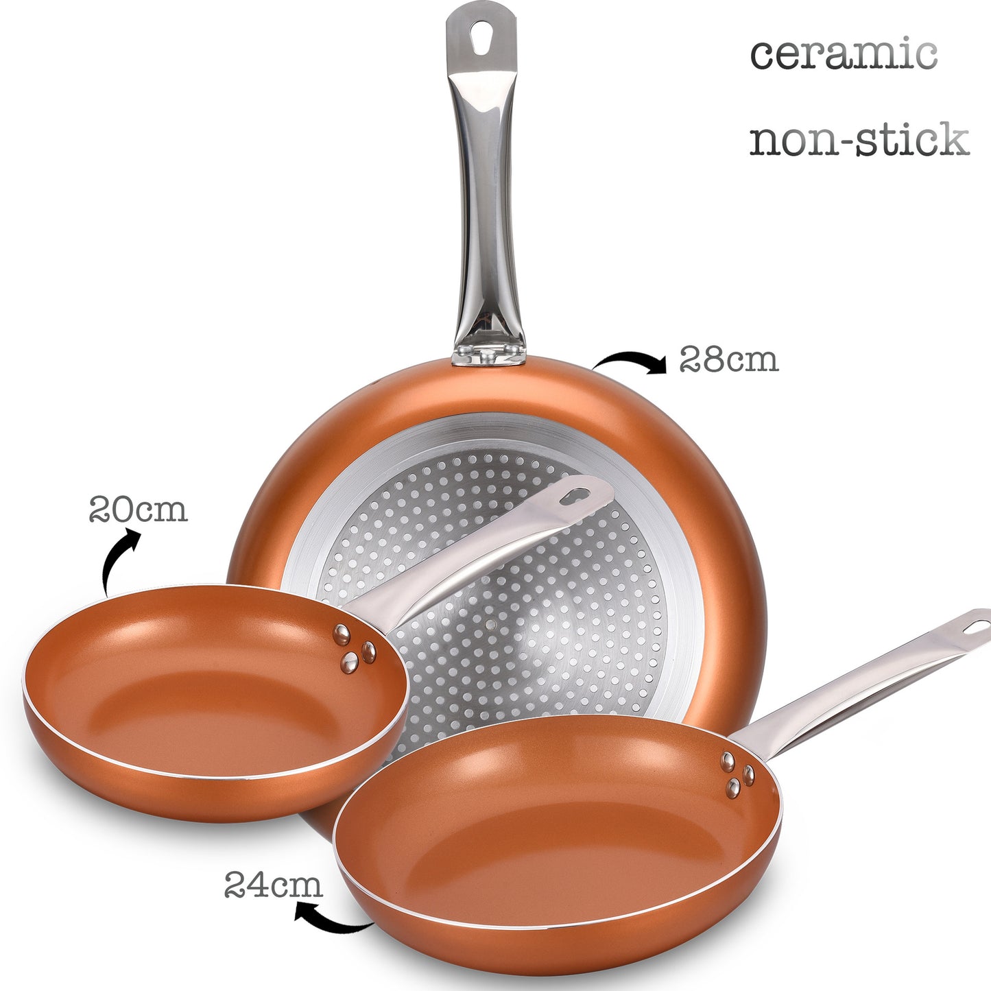 3-piece Nonstick Copper Red Cookware skillets set, 8-9.5-11 inch