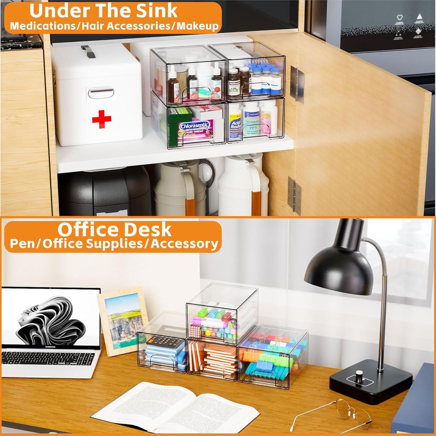 Clear Stackable Storage Drawers 4 Units