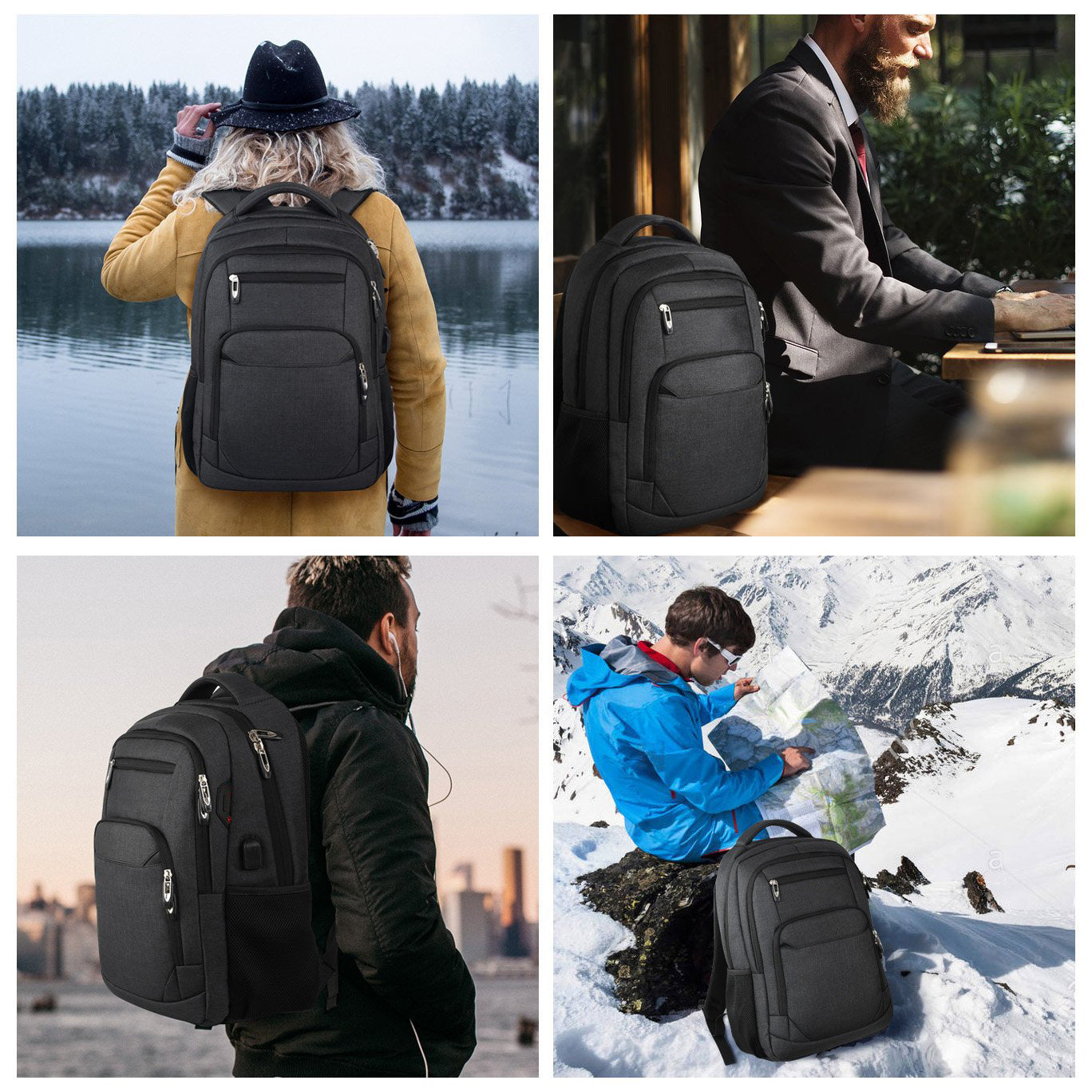 Laptops Backpack with USB Charging Port 18 Inch, Black