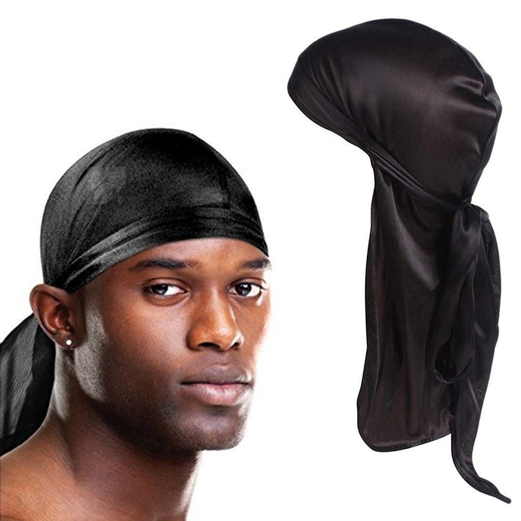 4-Piece Long Tail Doo Rag Adjustable Wide Straps Wave Caps (black, silver, roral blue, red)