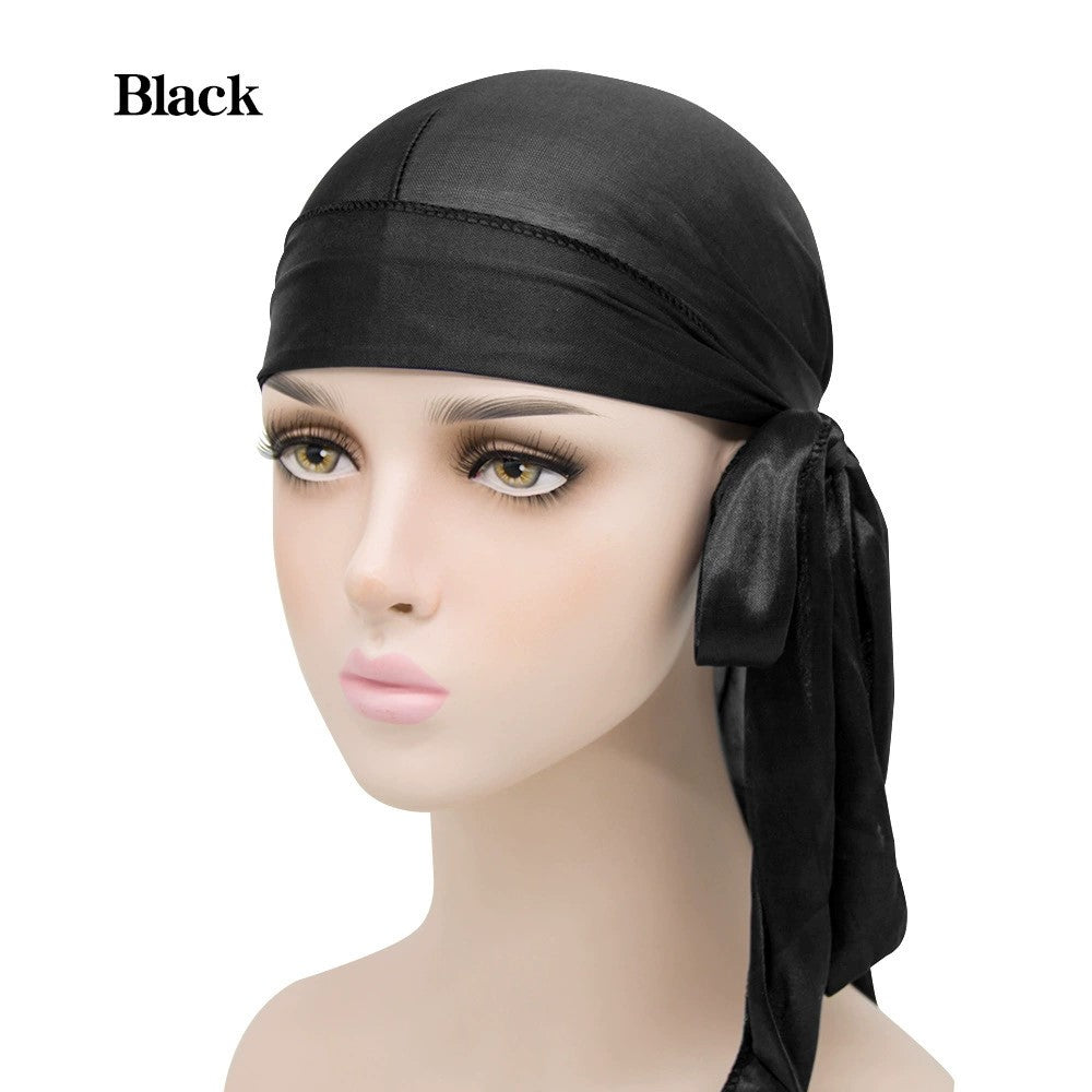 4-Piece Long Tail Doo Rag Adjustable Wide Straps Wave Caps (black, silver, roral blue, red)