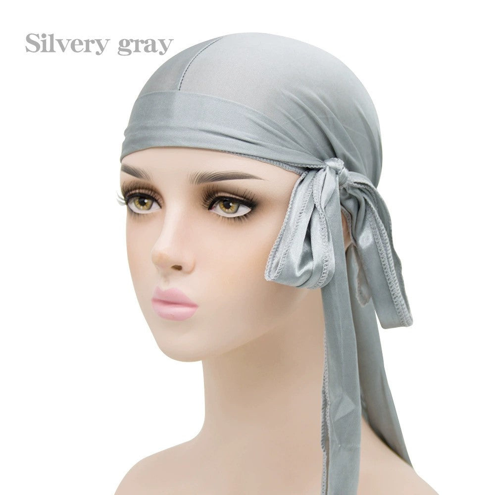 4-Piece Long Tail Doo Rag Adjustable Wide Straps Wave Caps (black, silver, roral blue, red)