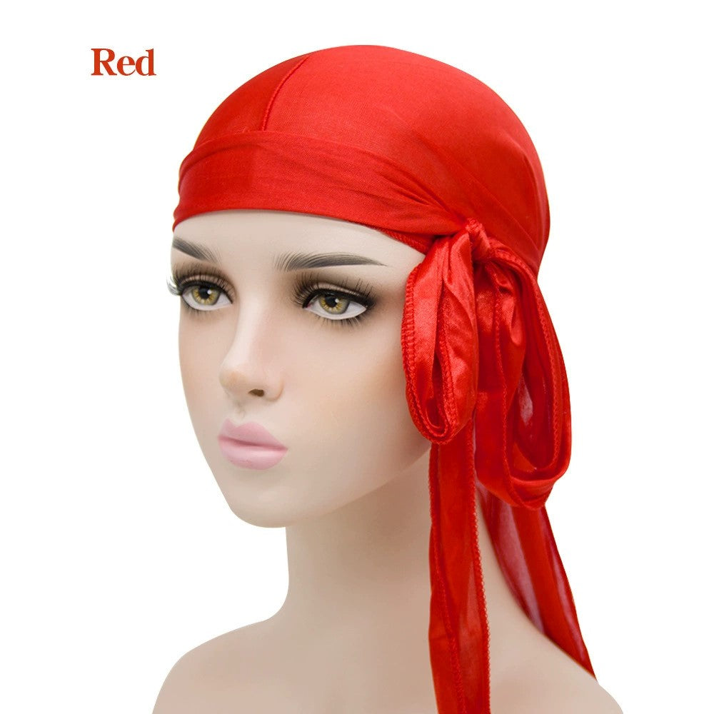 4-Piece Long Tail Doo Rag Adjustable Wide Straps Wave Caps (black, silver, roral blue, red)