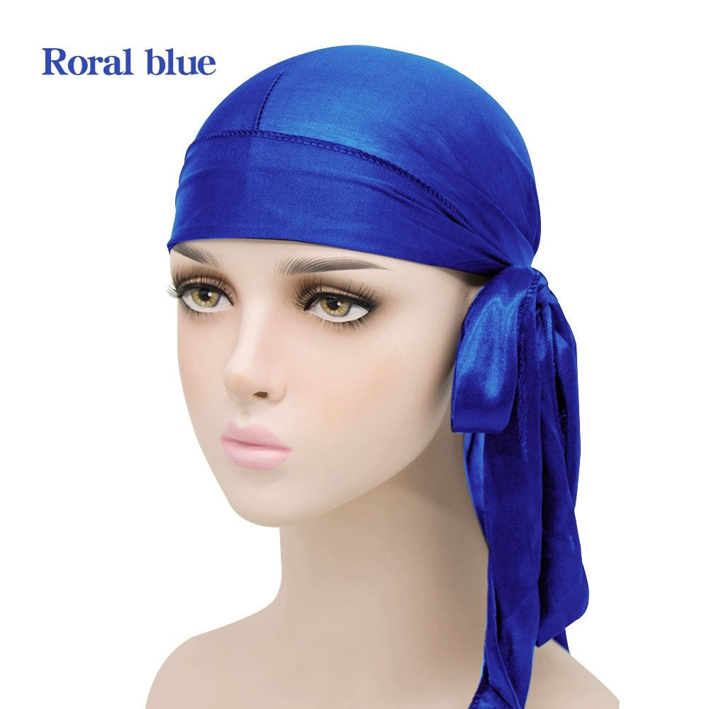 4-Piece Long Tail Doo Rag Adjustable Wide Straps Wave Caps (black, silver, roral blue, red)