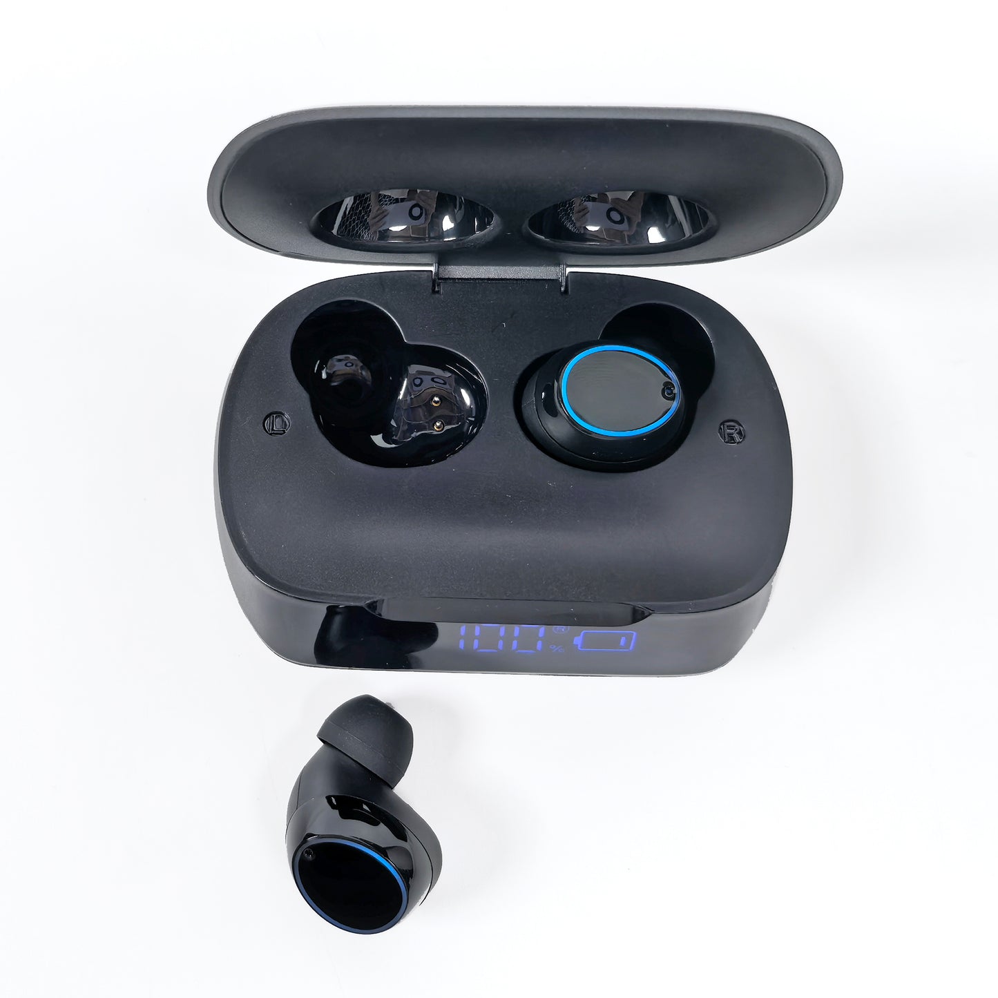 Wireless In-ear Earbuds with Digital Display, Black