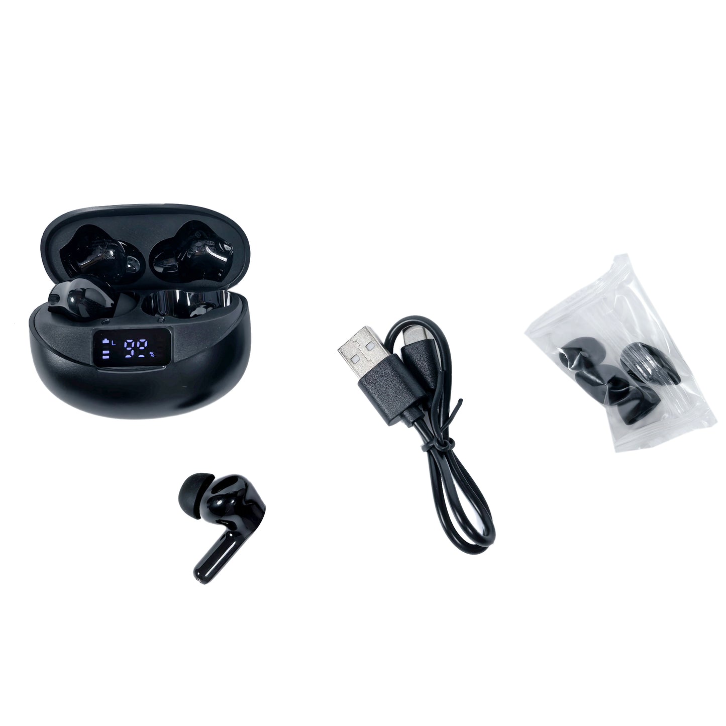 Wireless In-Ear Earphones with Digital Display, Black