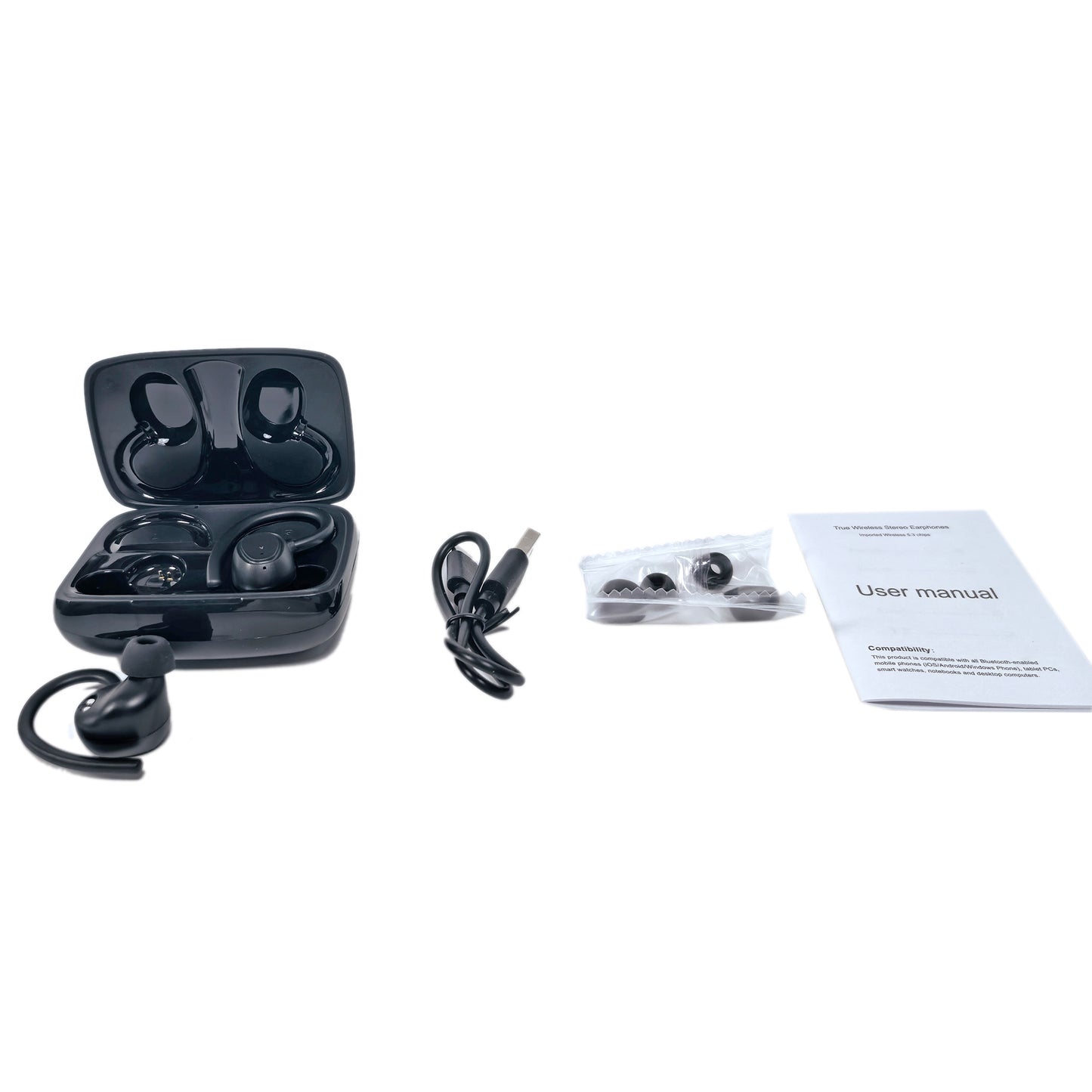Wireless Earhook In-Ear Earphones with Digital Display, Black