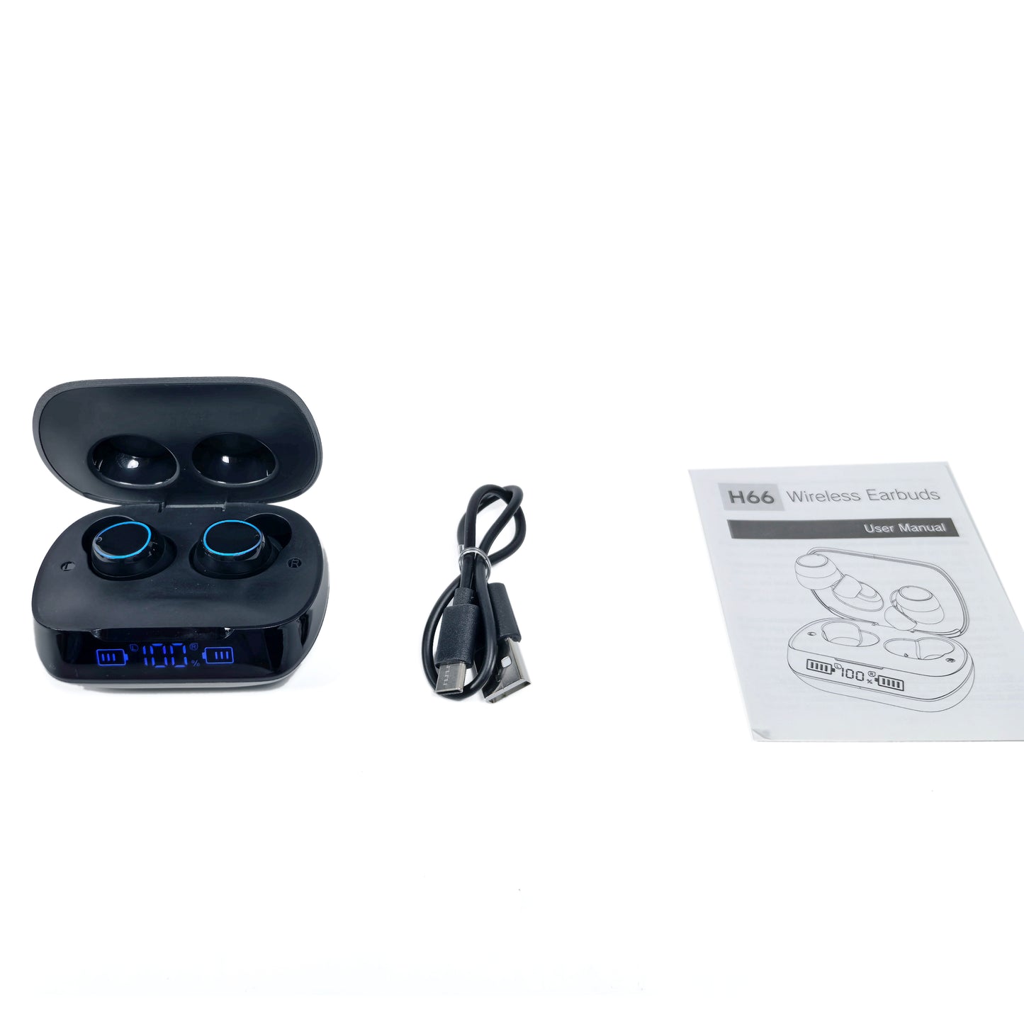 Wireless In-ear Earbuds with Digital Display, Black