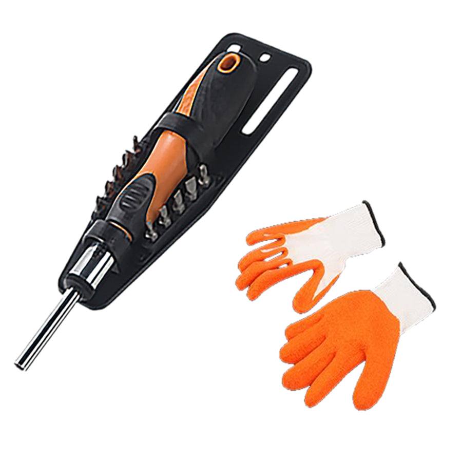 Ratchet Screwdriver Bits 14pcs Set+ 5 Pairs of 10" XL Latex Coated Gloves
