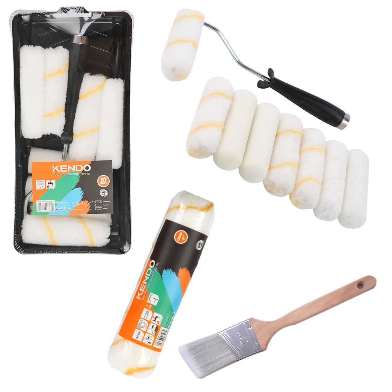 10pc Mini Paint Roller Set+5-wire Cage Paint Roller Frame+Acrylic Roller Cover+Angle Paint Brush Wood Handle