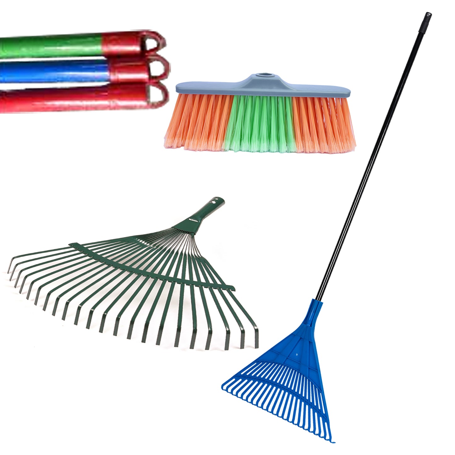 Broom Plastic And Grass Rake Set Handle Included