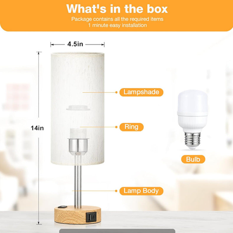 Touch Table Lamp USB A + C Charging and AC Outlet - LED Bulb Included