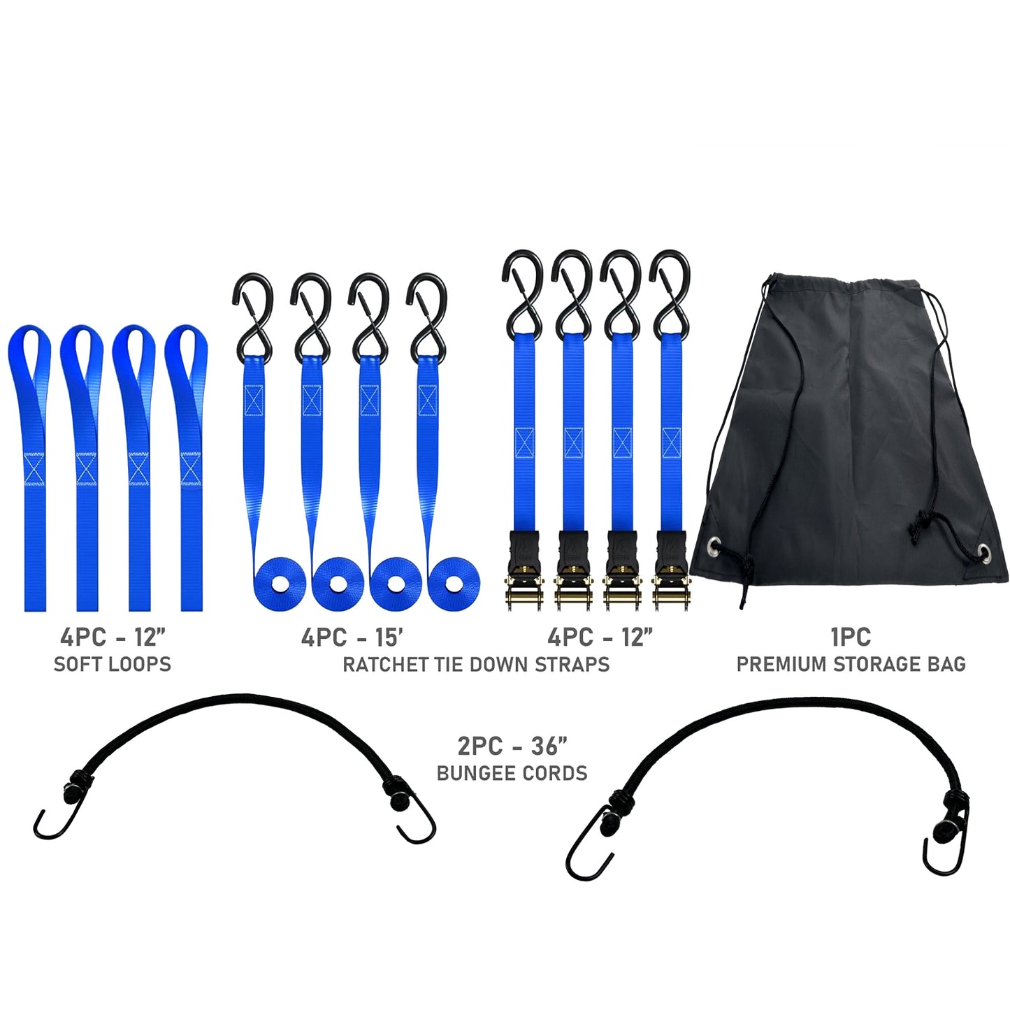 15-Piece Ratchet Straps Heavy Duty 15 FT / 2200 LB