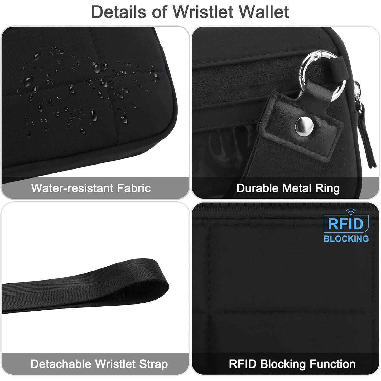 Small Wristlet Wallet Nylon with 3 Zipper Pockets Back