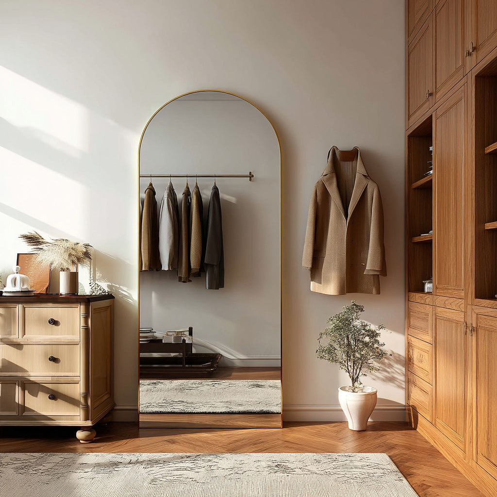 Arched Full Length Mirror with Stand 50x160cm, Gold