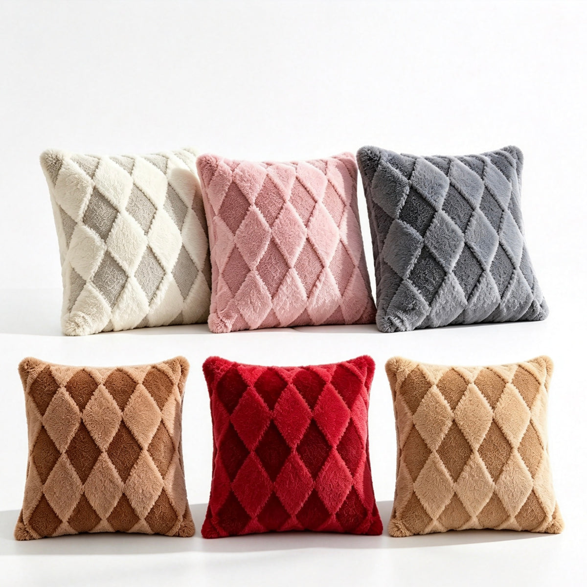 Ultra Soft & Delicate High Aesthetic Diamond Pattern Faux Rabbit Fur Throw Pillow Set (2Pcs/Duo)