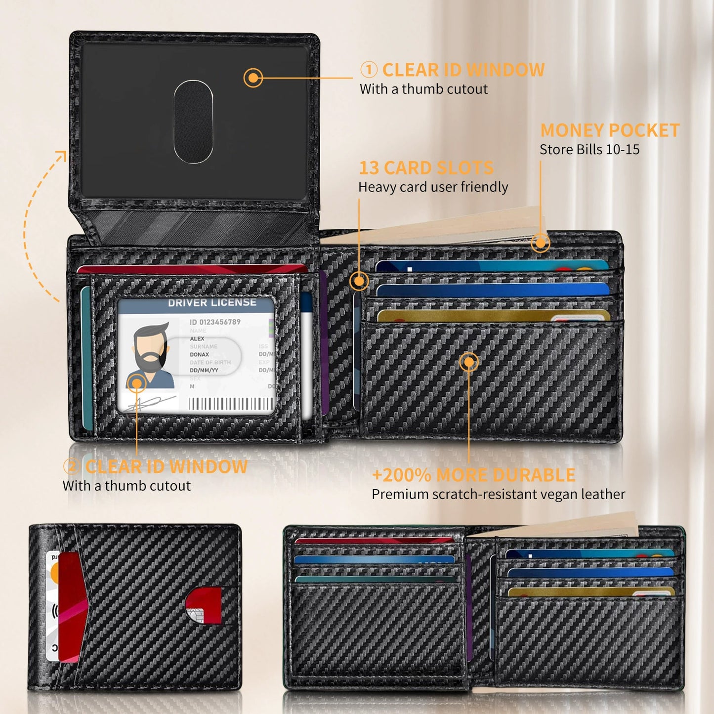 Wallet for Men Slim Rfid Leather, Black