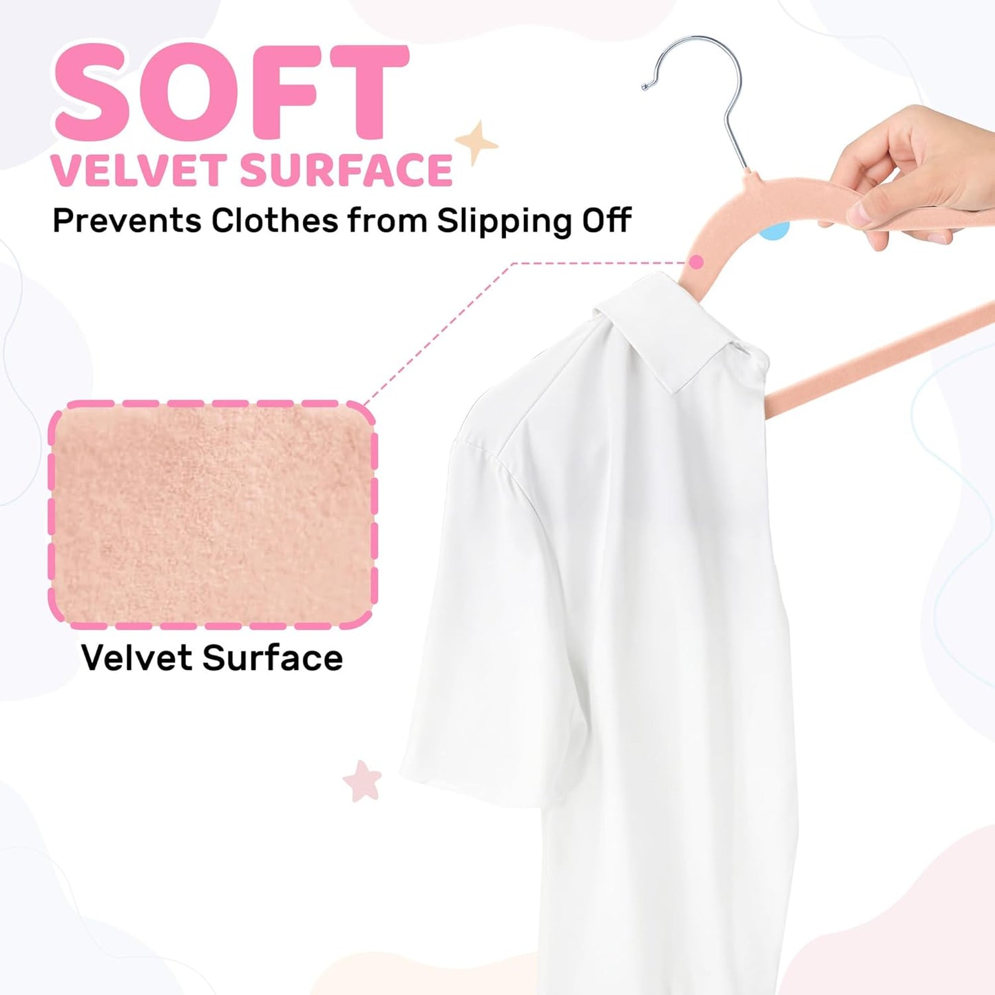 Kids Velvet Clothes Hangers 20 Units 30 cm, Pink