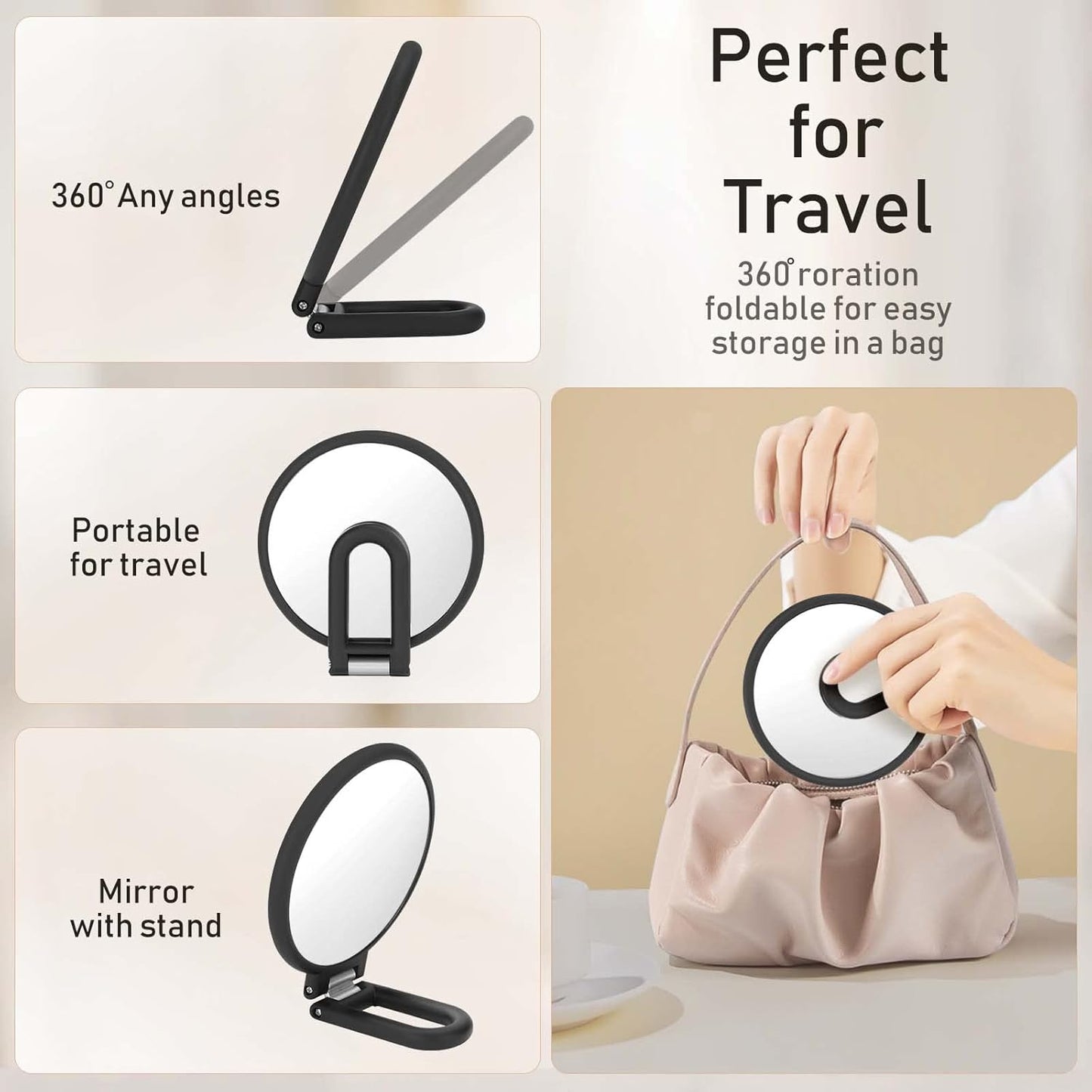 1x/15x Magnifying Handheld Mirror Double Sided