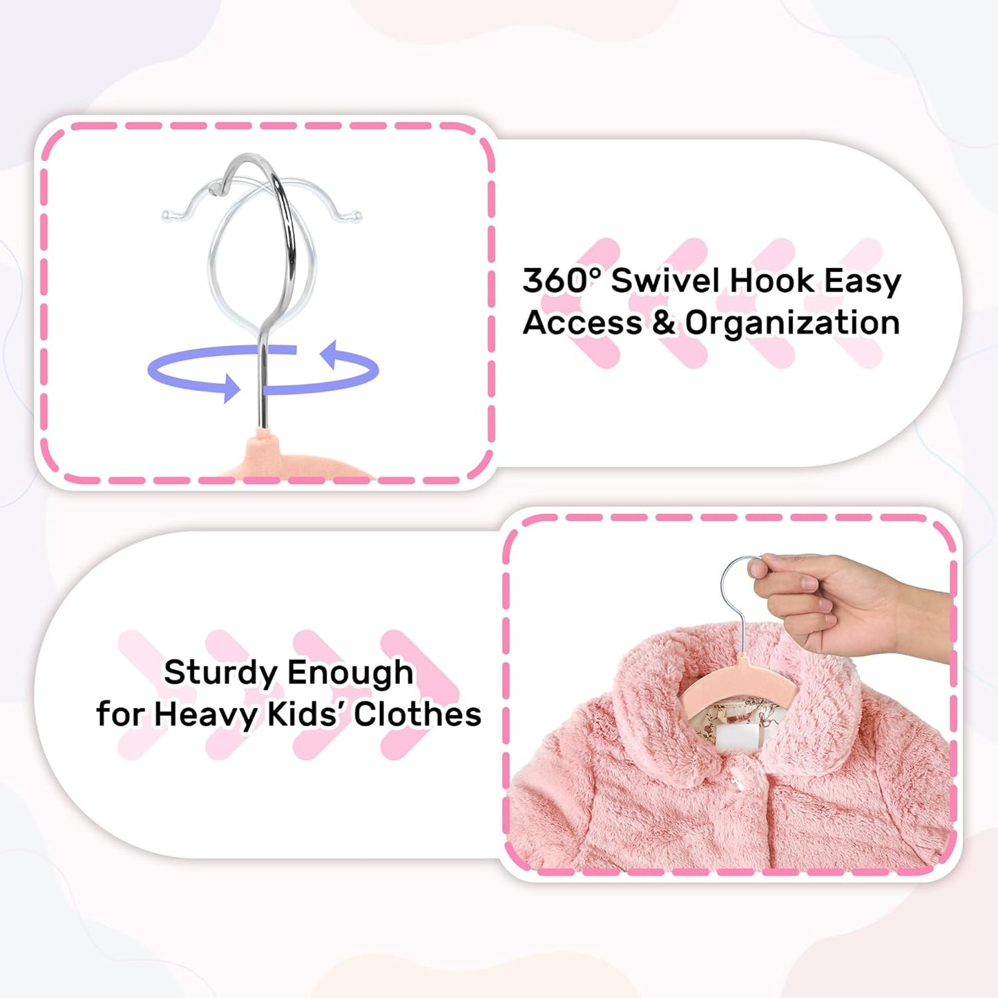 Kids Velvet Clothes Hangers 20 Units 30 cm, Pink