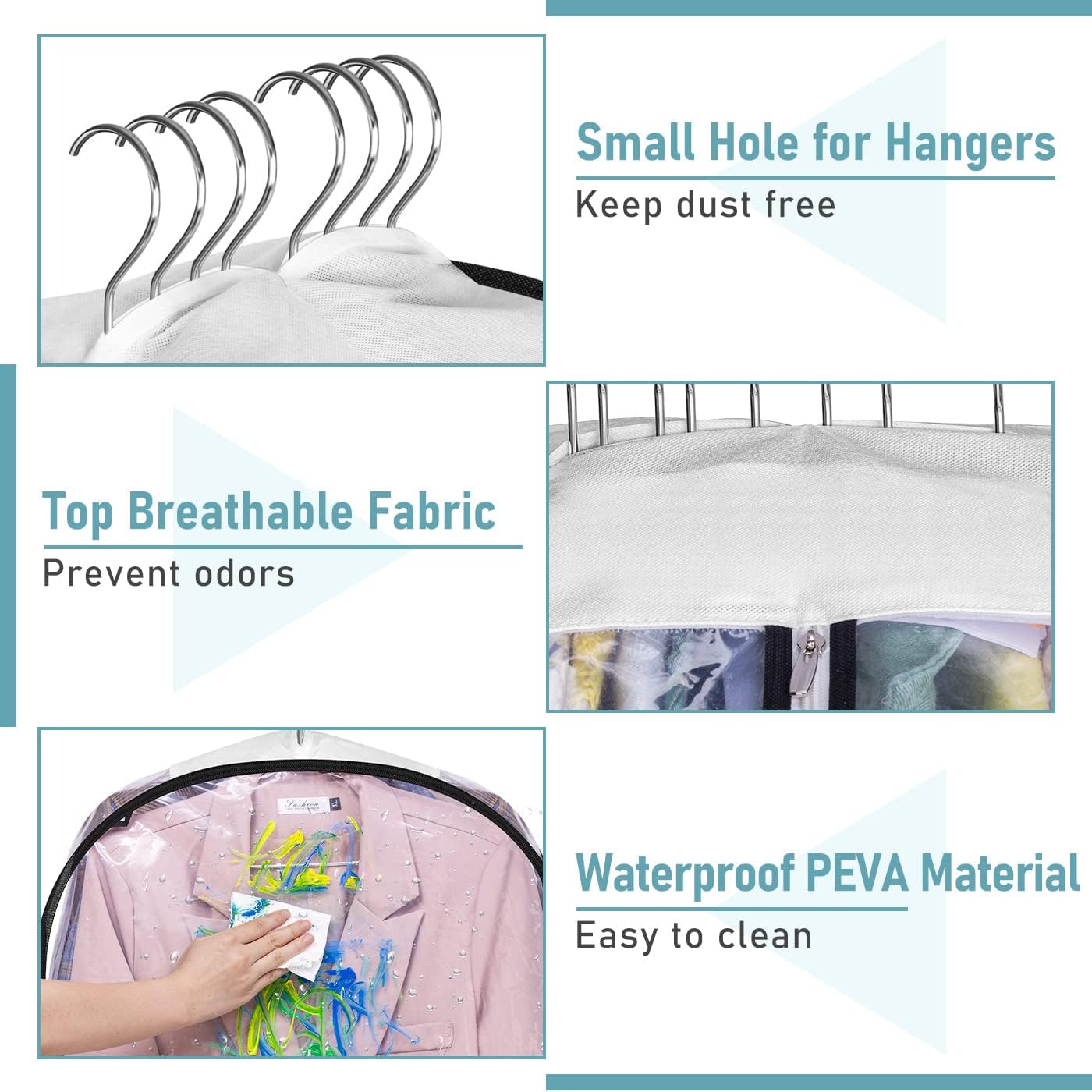 Clear Garment Bags for Hanging Clothes 3 Units 60x102x25.5cm