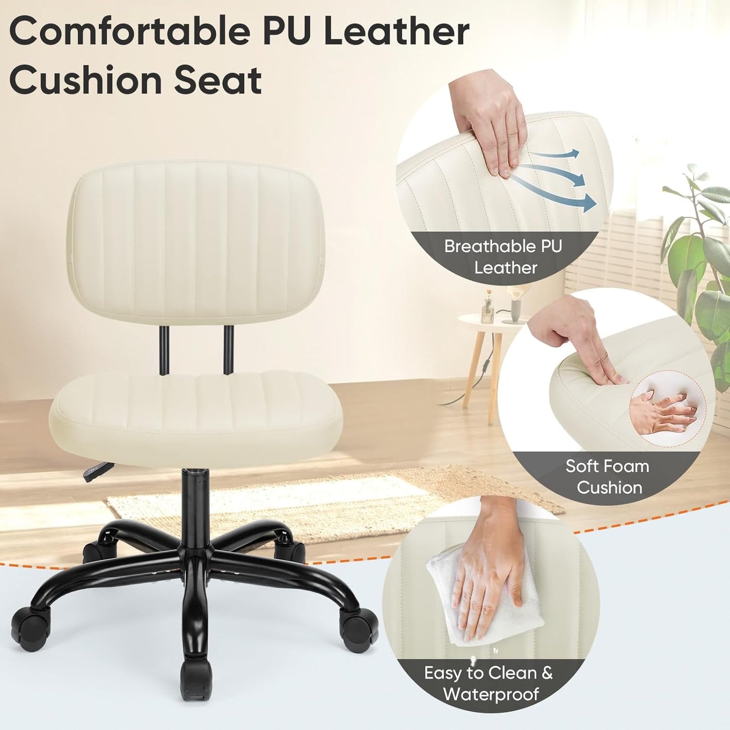 Office Desk Chair with Low Back Lumbar Support, White