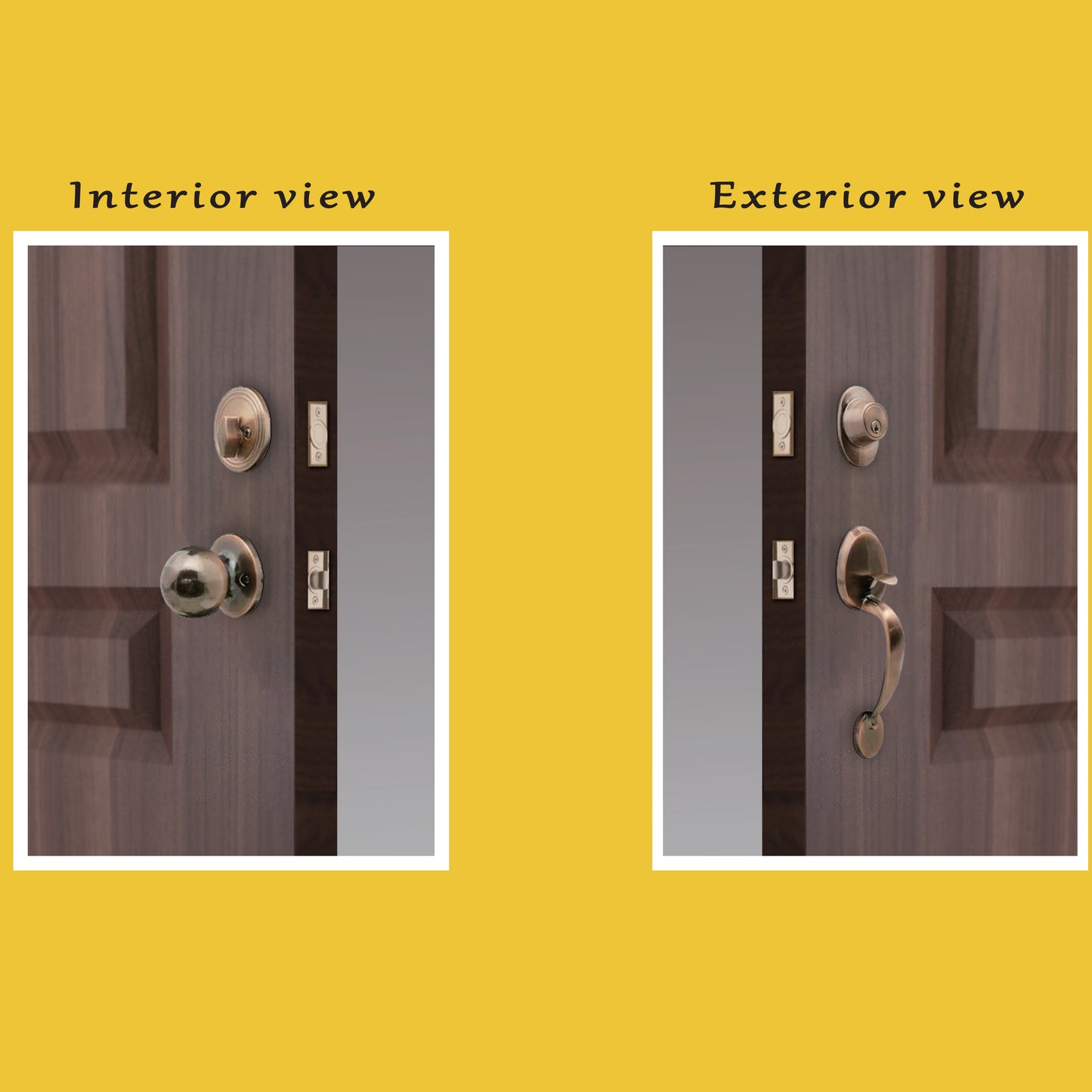 Entrance Handleset in Antique Brass with Ball Knob Interior with 3 keys