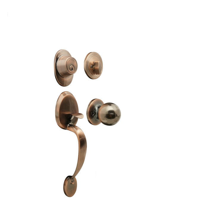 Entrance Handleset in Antique Brass with Ball Knob Interior with 3 keys