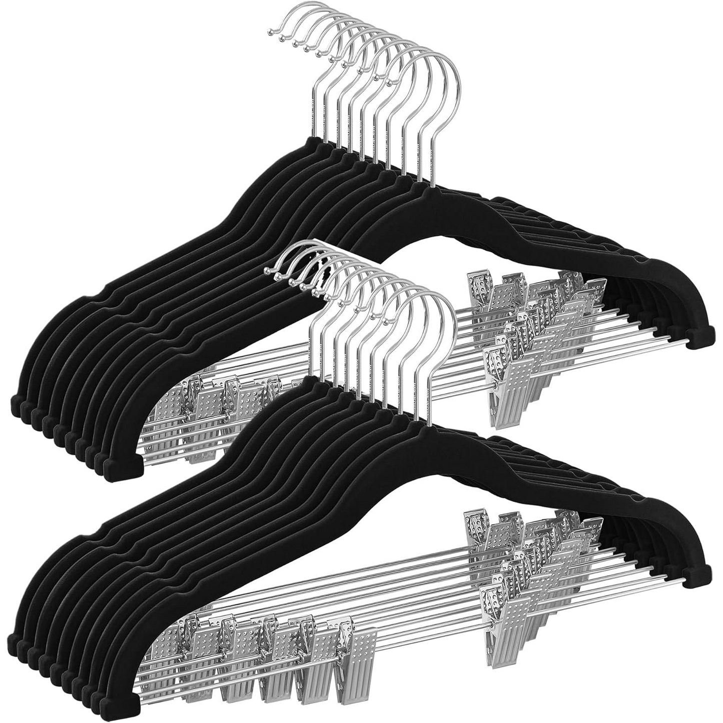 Velvet Closet Clothes Hangers with Adjustable Clips 10 Units 16 Inch, Black