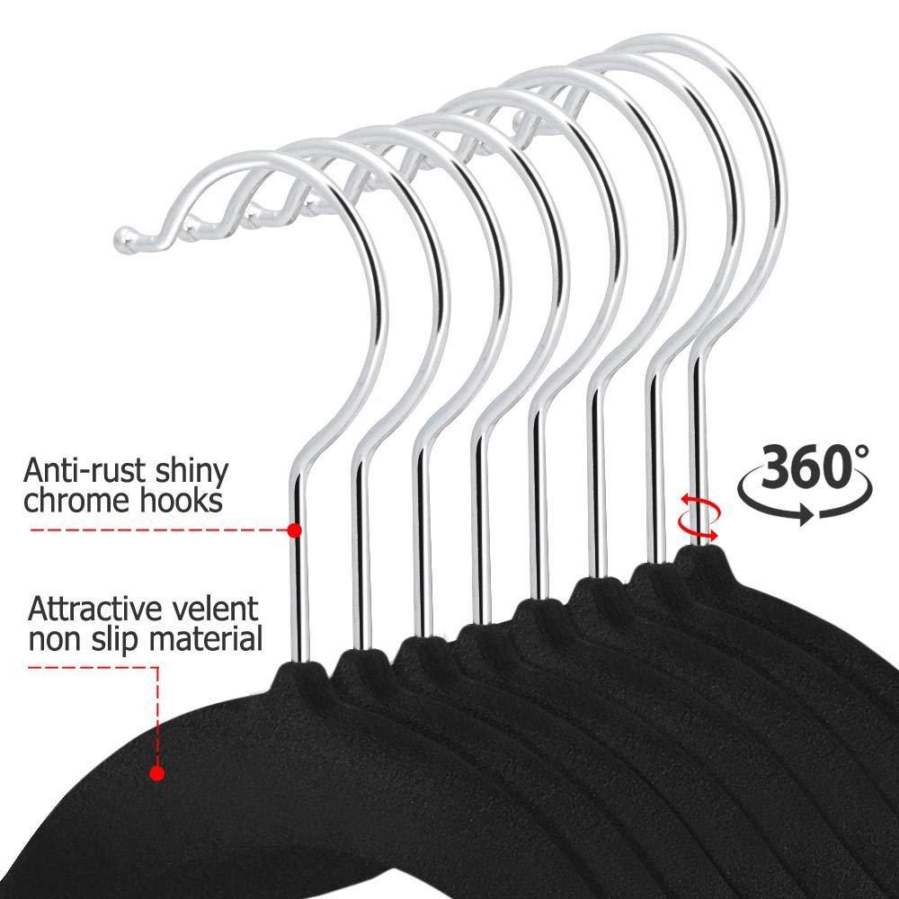 Velvet Closet Clothes Hangers with Adjustable Clips 10 Units 16 Inch, Black