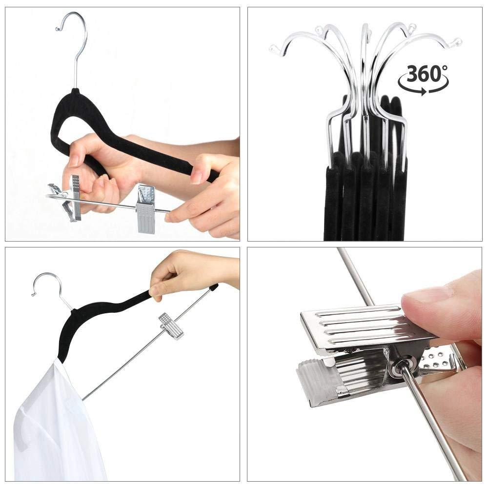 Velvet Closet Clothes Hangers with Adjustable Clips 10 Units 16 Inch, Black