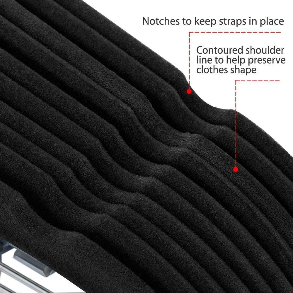 Velvet Closet Clothes Hangers with Adjustable Clips 10 Units 16 Inch, Black