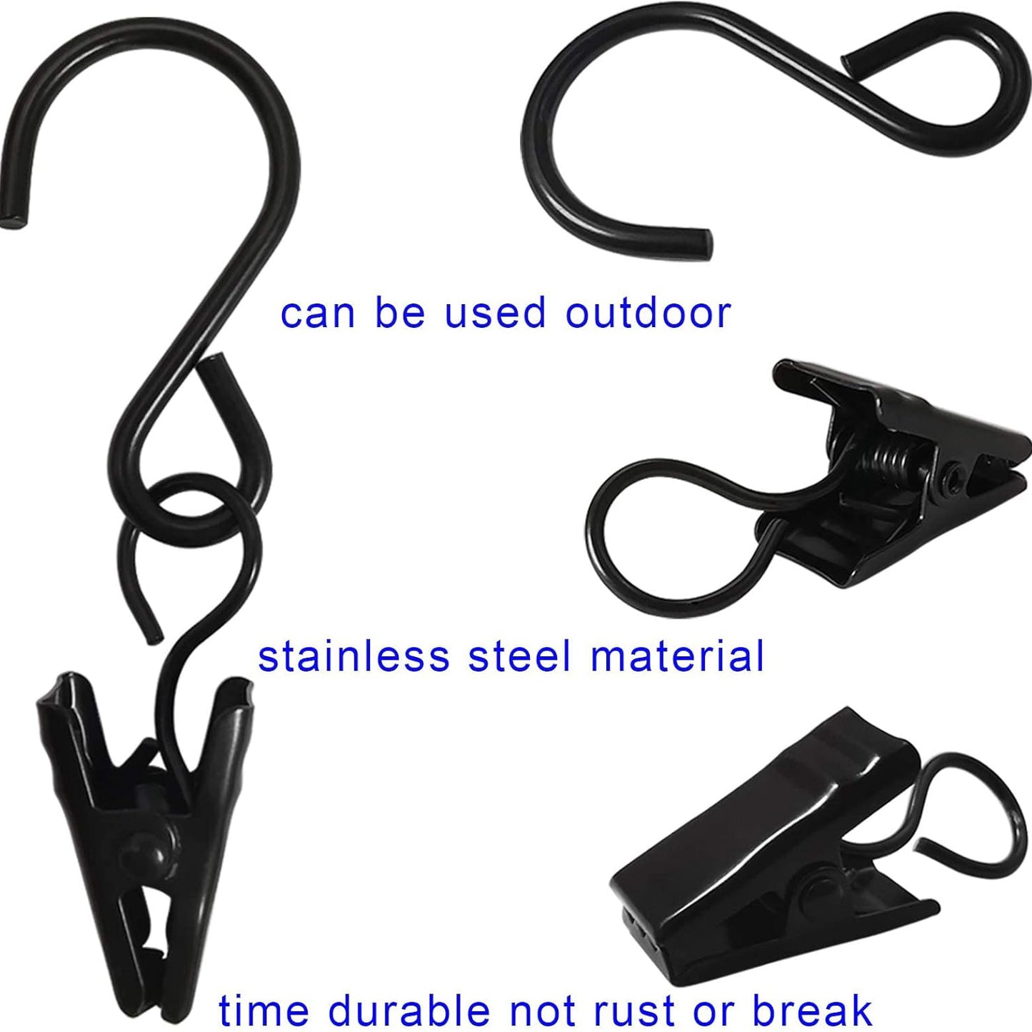 Stainless Steel S Hooks Curtain Clips 50 Units