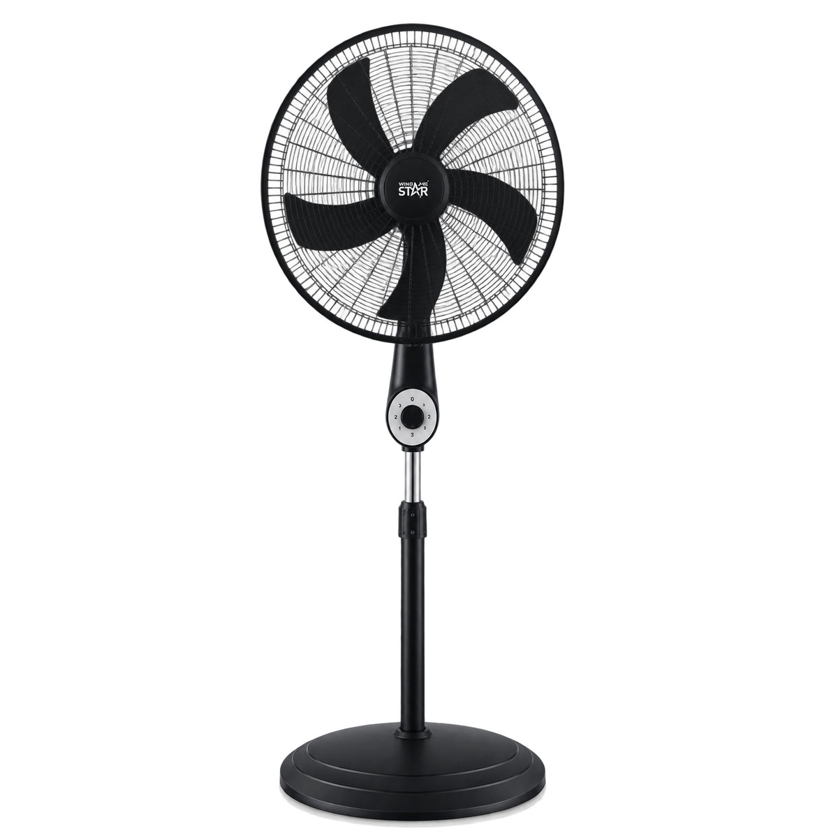18" Pedestal Fan Adjustable Height Stand Fan,Black,3 Speed 5 Blade,Winging Star