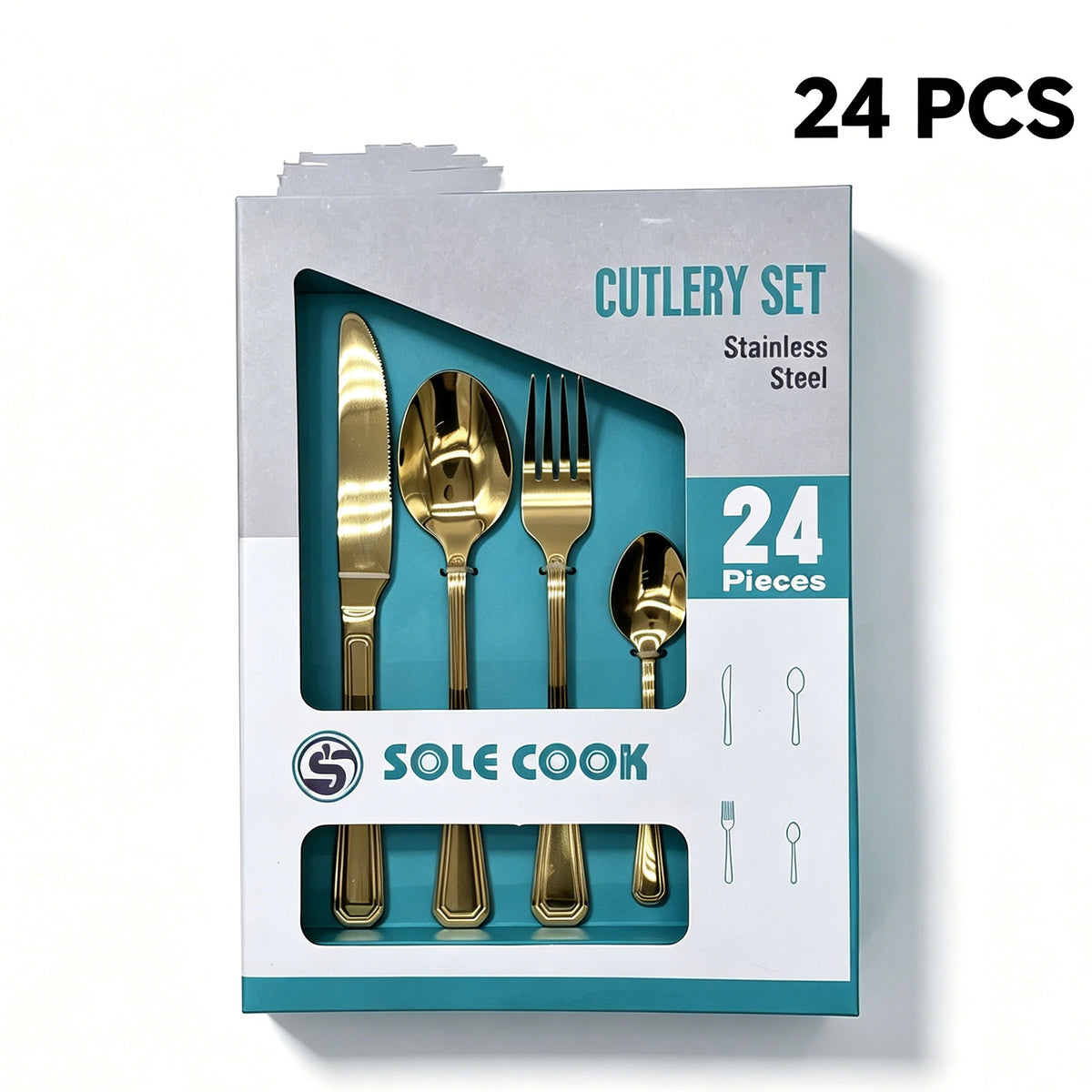 24Pcs Gold Stainless Steel Cutlery Set, Luxury Tableware Gift Set, Knife Fork Spoon for 6 People