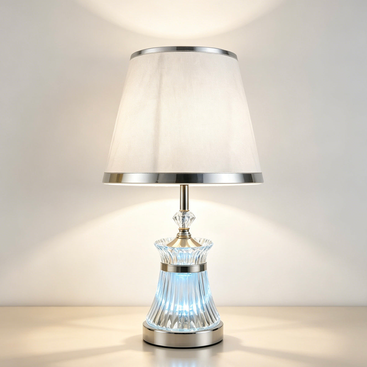 46cm Luxury Crystal Bedside Table Lamp, Fabric Lampshade Decorative Desk Lamp for Bedroom Living Room