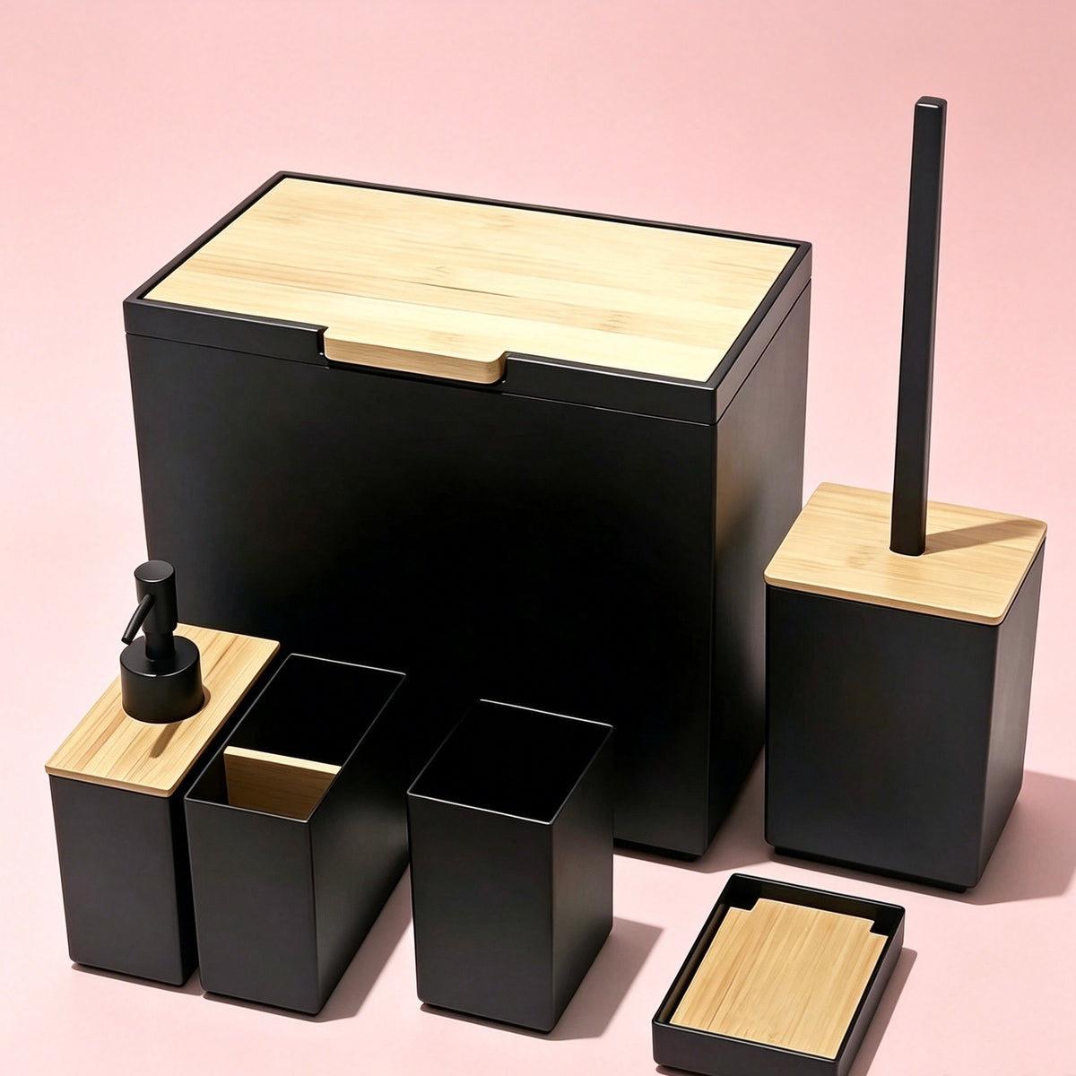 Bamboo Bathroom Accessory 6-Piece Set, Modern Bathroom Counter Organizer