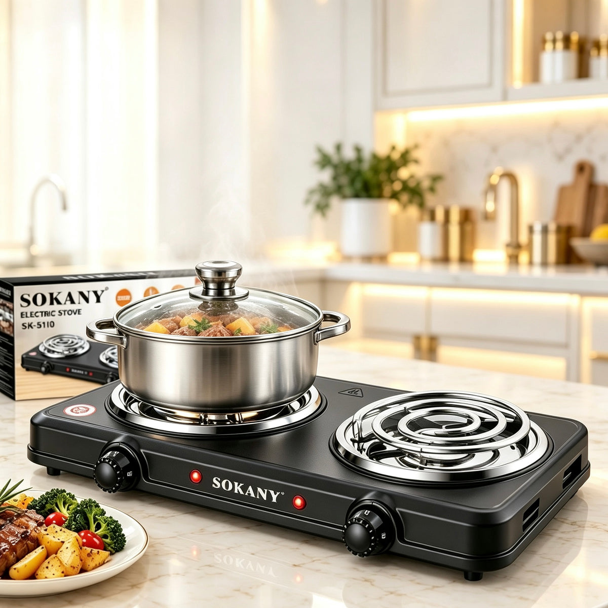 Portable Dual Hot Plate Electric Stove, 2000W Countertop Double Burner for Home Cooking SOKANY SK‑5110