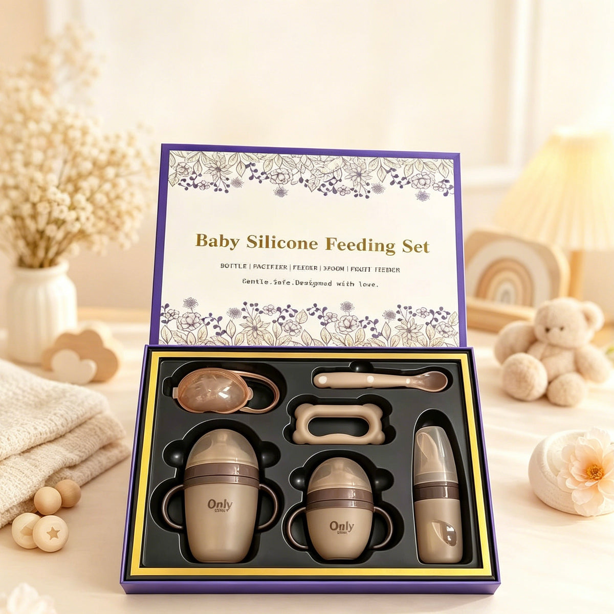 Baby Silicone Feeding Set, Newborn Gift Box, Food Grade BPA Free Baby Feeding Kit