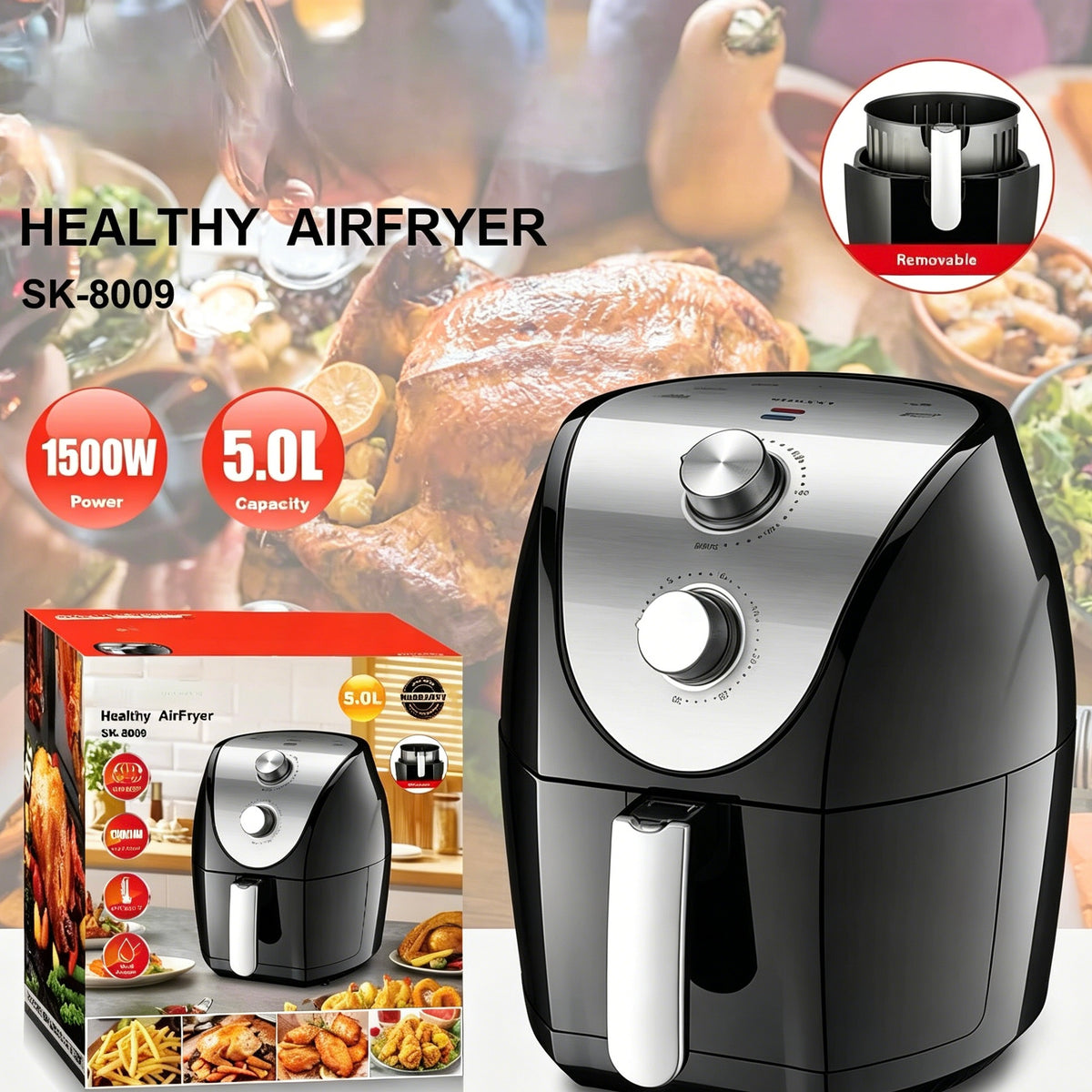 SOKANY SK-8009 5L 1500W 110V Mechanical Air Fryer