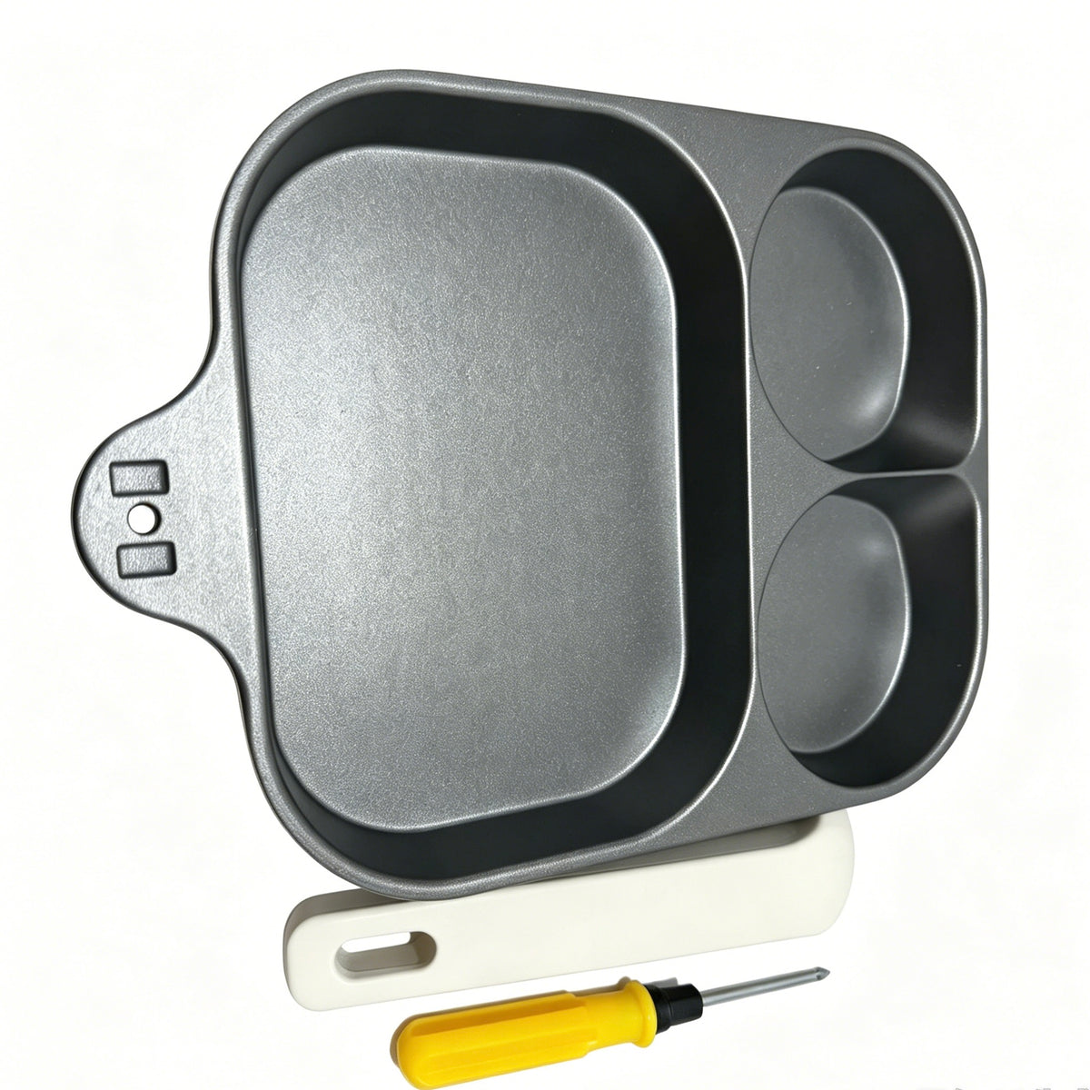 Non Stick 2+1 Divided Breakfast Frying Pan, Multi Zone Cooking Skillet with Detachable Handle, Includes Assembly Screwdriver, 400mm x 190mm