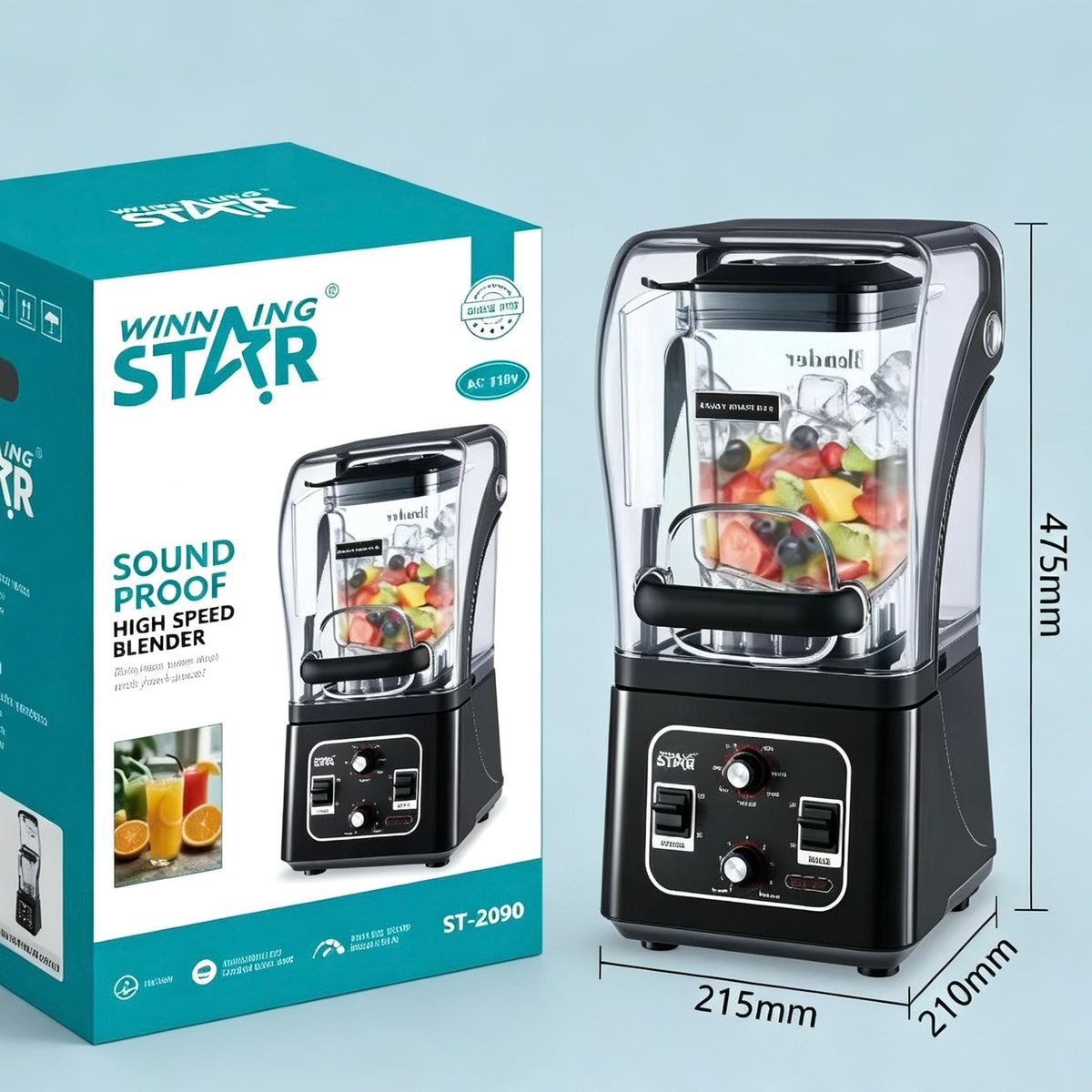 Winning Star Sound Proof High Speed Commercial Blender, 1600W Quiet Smoothie Maker ST-2090