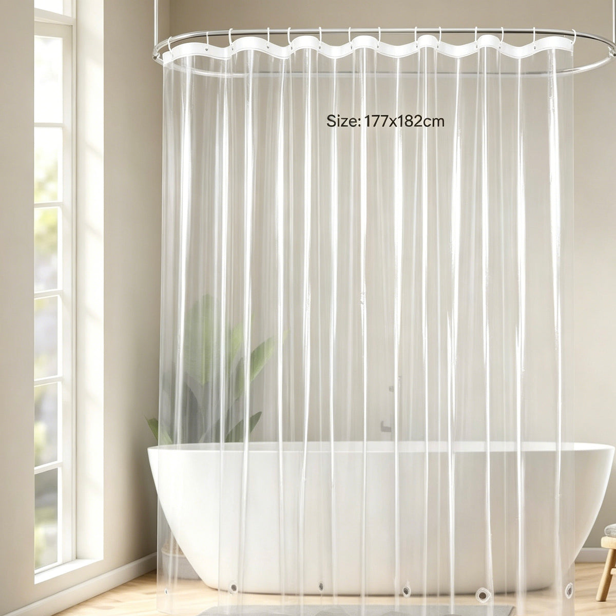 Clear PEVA Waterproof Shower Curtain, 177×182cm Bathroom Partition Curtain