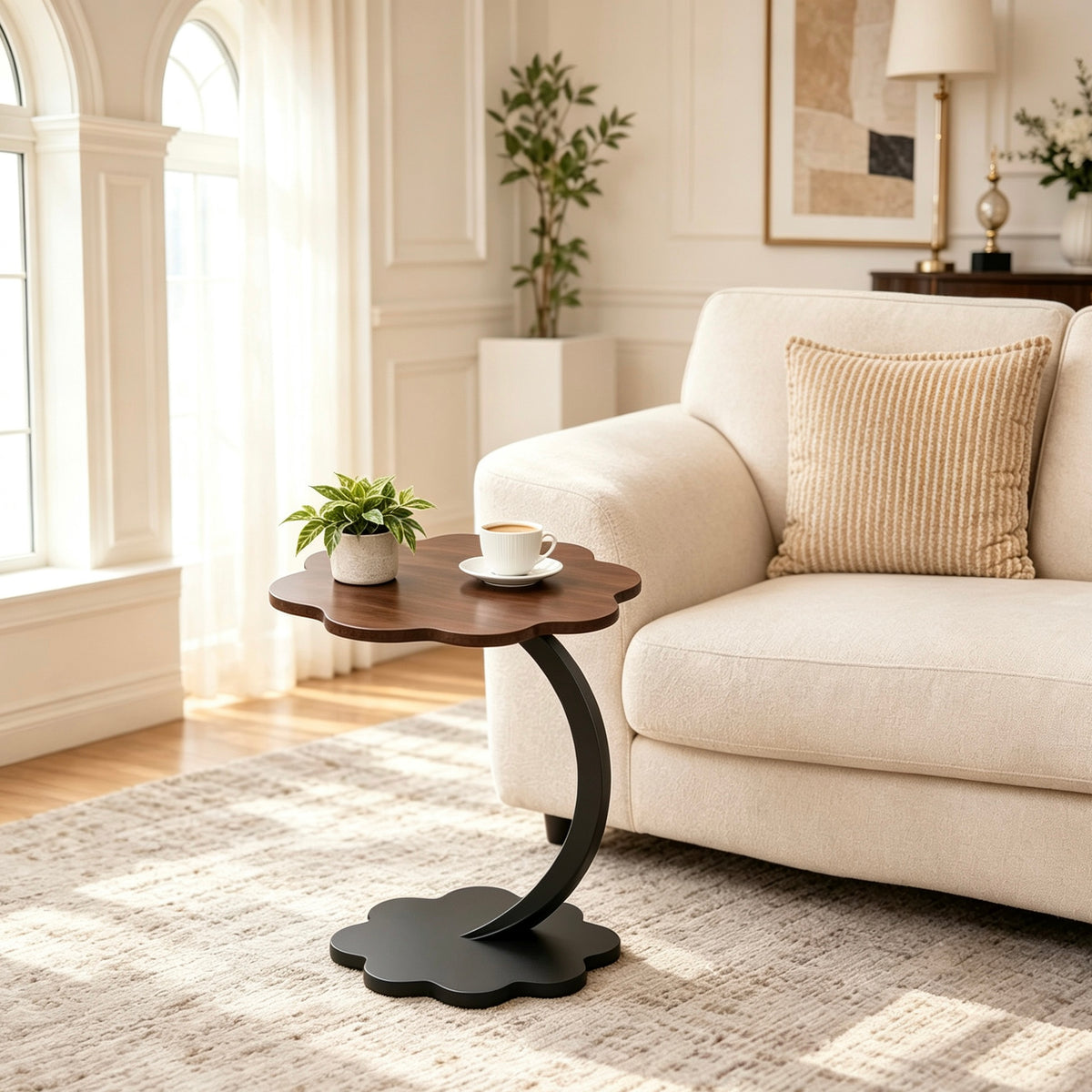 Premium Flower‑Shaped Accent Side Table, Modern C‑Curve Sofa End Table
