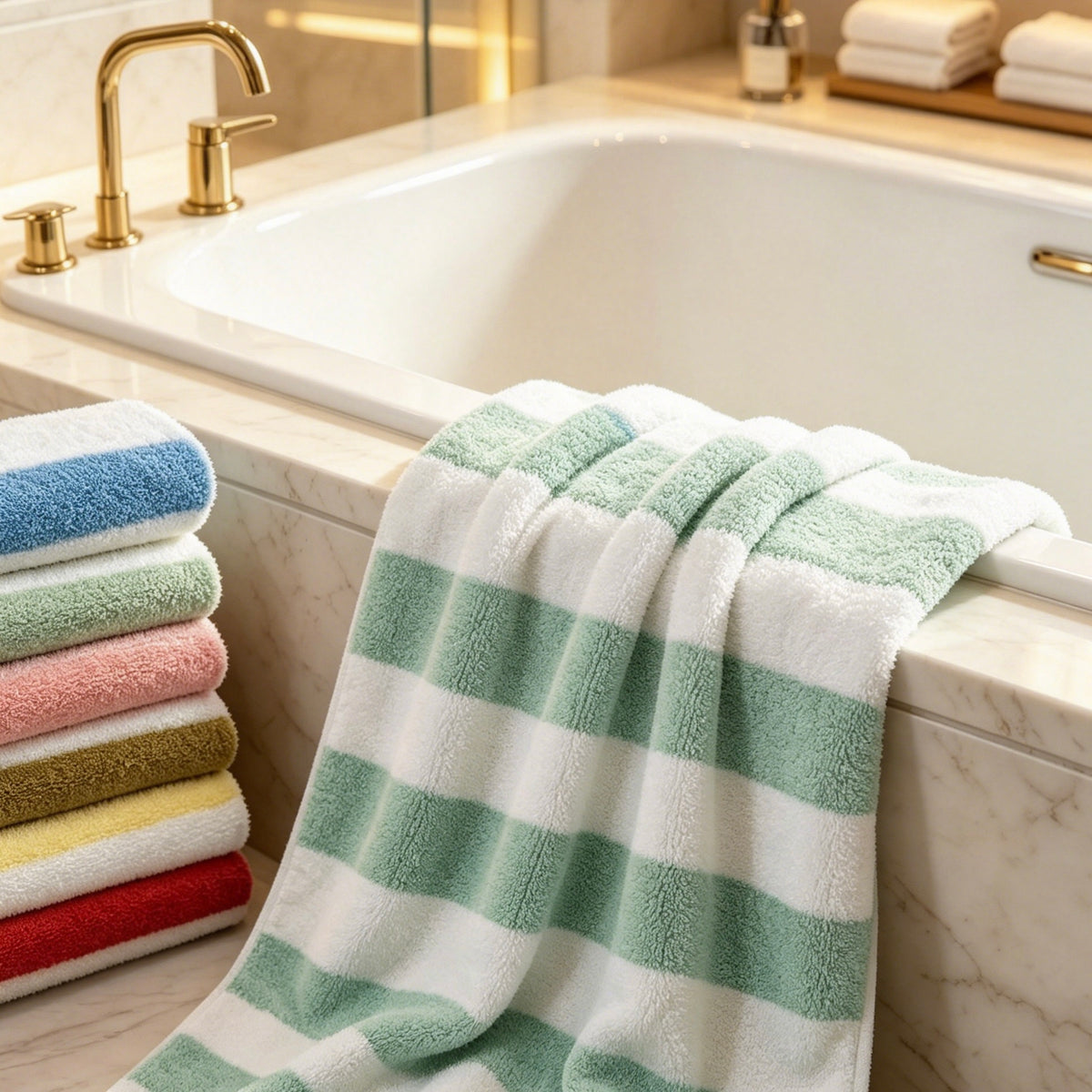 Soft Striped Plush Bath Towel 70×140cm, Random Color High Absorbent Quick Dry Bathroom Towel