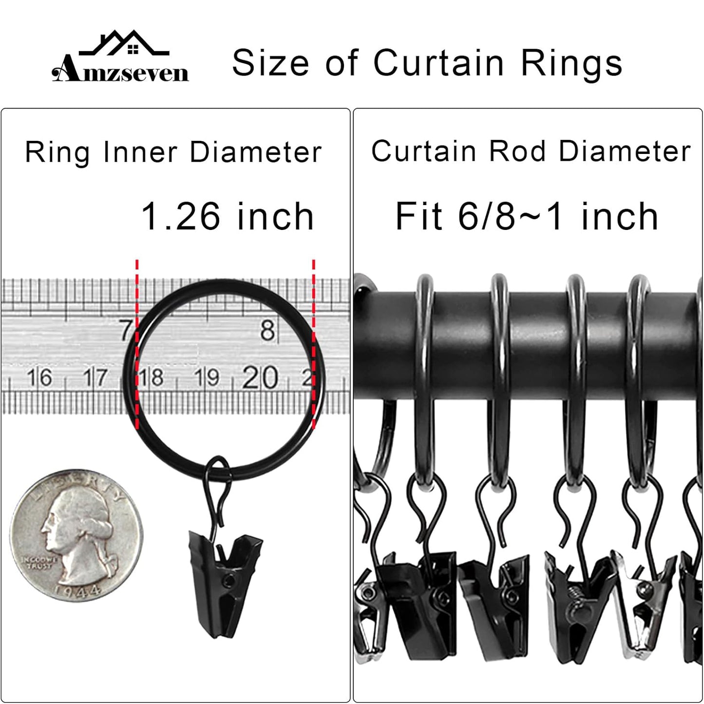 Metal Curtain Rings with Clips 40 Units (3 Color Options)