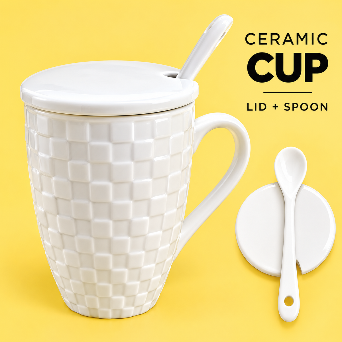 Ceramic Mug with Lid & Spoon