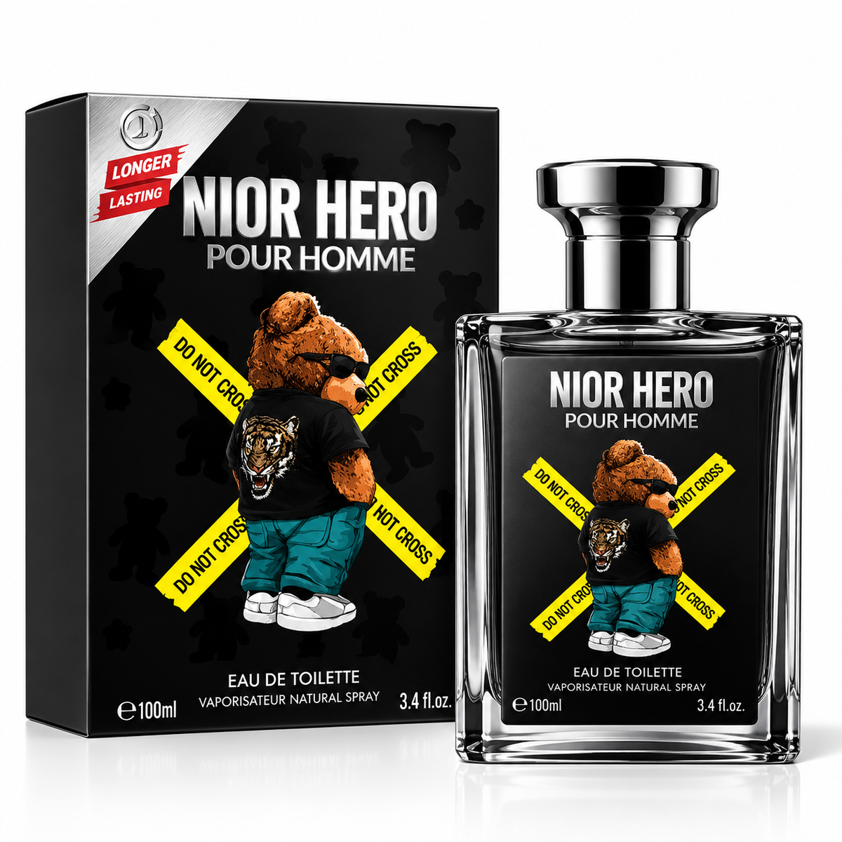 Nior Hero Pour Homme Eau de Toilette for Men, 100ml / 3.4 fl oz Long Lasting Natural Spray Fragrance, Trendy Bear Design Mens Perfume for Daily, Dating & Gift